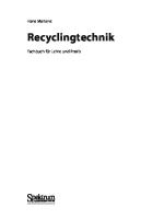 Recyclingtechnik: Fachbuch fur Lehre und Praxis [1. Auflage]
 3827426405, 9783827426406
